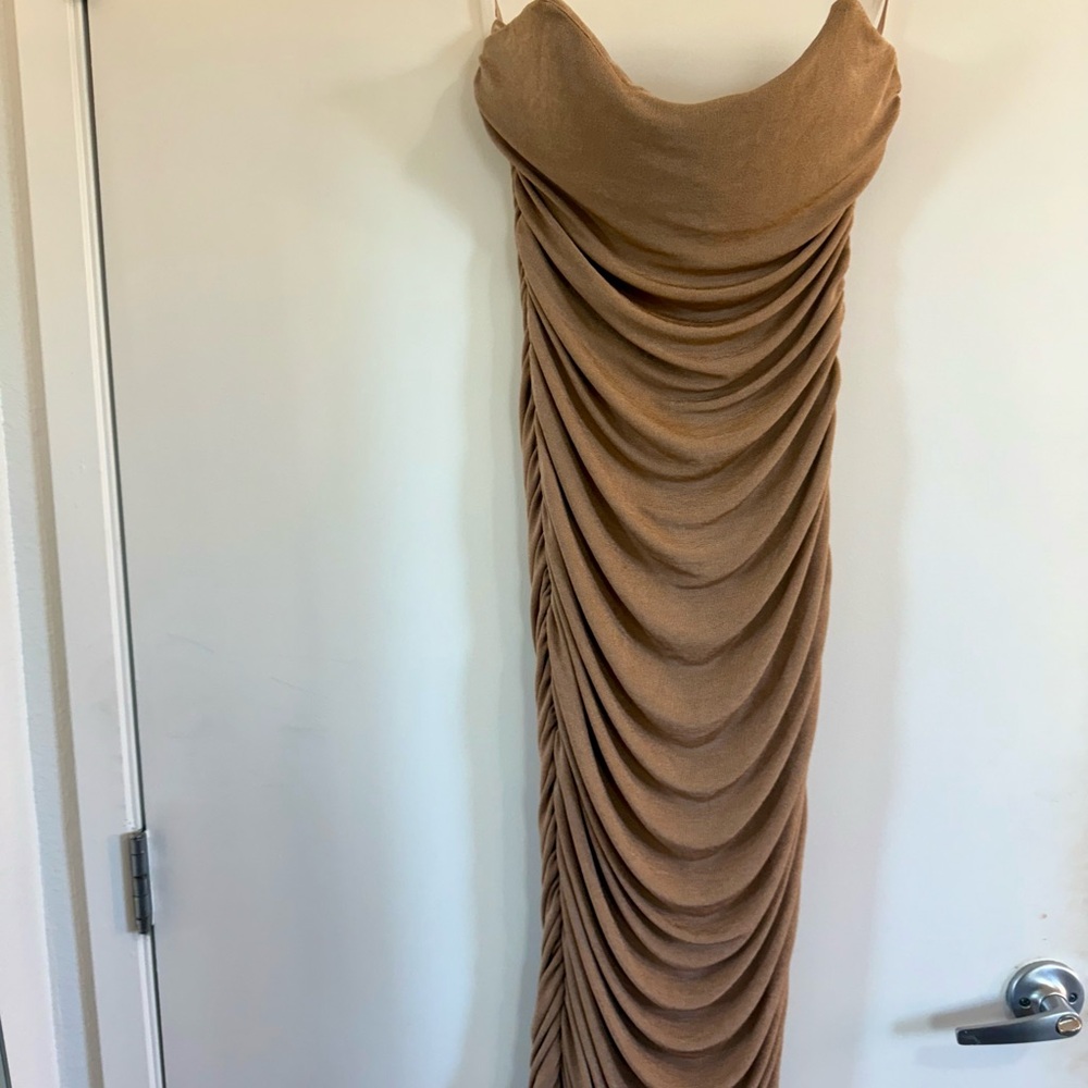 Elegant Tan Draped Dress
